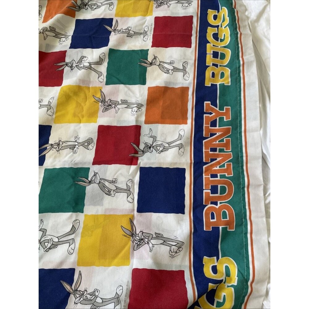 Vintage 1997 Warner Bros Bugs Bunny Twin Flat Sheet 70% Polyester 30% Cotton Mul